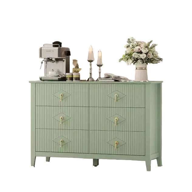 Commode à 6 tiroirs de 48 de large, commode moderne avec poignées métalliques pour chambre à coucher, verte
