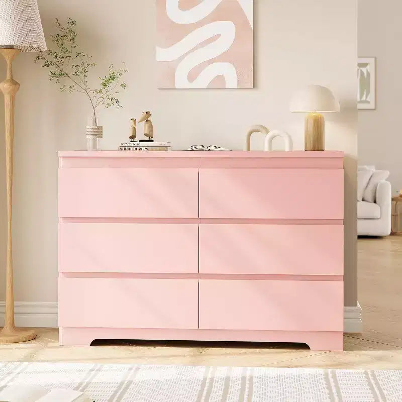 Commode à 6 tiroirs, style moderne et simple pour chambre à coucher, rose