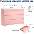 Commode à 6 tiroirs, style moderne et simple pour chambre à coucher, rose