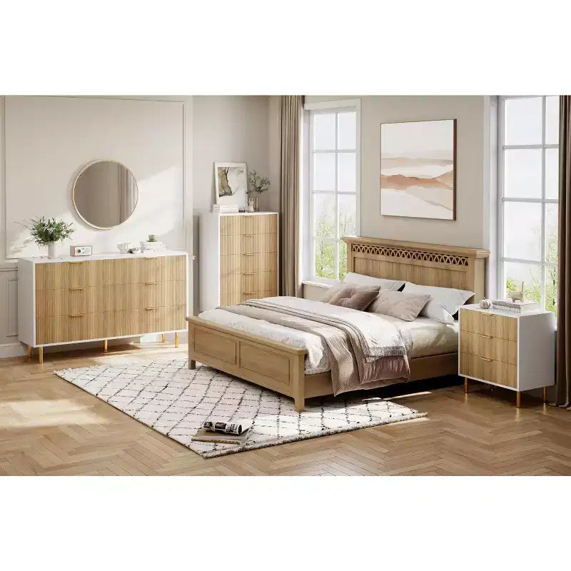 Commode à 5 tiroirs, organisateur de rangement moderne en bois de 122 cm de haut pour chambre à coucher, blanc