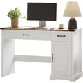 47 Farmhouse Executive Desk with Storage Drawers & Hutch - White Rustic Computer Desk for Home Office