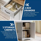 Bureau de direction rustique blanc de 47" avec tiroirs de rangement et étagère, idéal pour un bureau à domicile