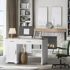 Bureau de direction rustique blanc de 47" avec tiroirs de rangement et étagère, idéal pour un bureau à domicile