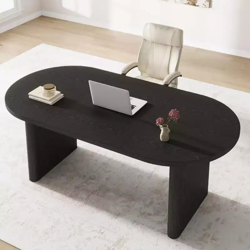 70.8 Inch Oval Dining Table for 6-8,Farmhouse Long Kitchen Table with Thick Wooden Base for Dining Room, Kitchen, Living Room & Office