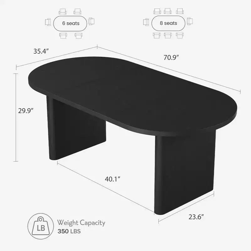Table à manger ovale de 180 cm pour 6-8 personnes, longue table de cuisine de style ferme avec base en bois épais pour salle à manger, cuisine, salon et bureau