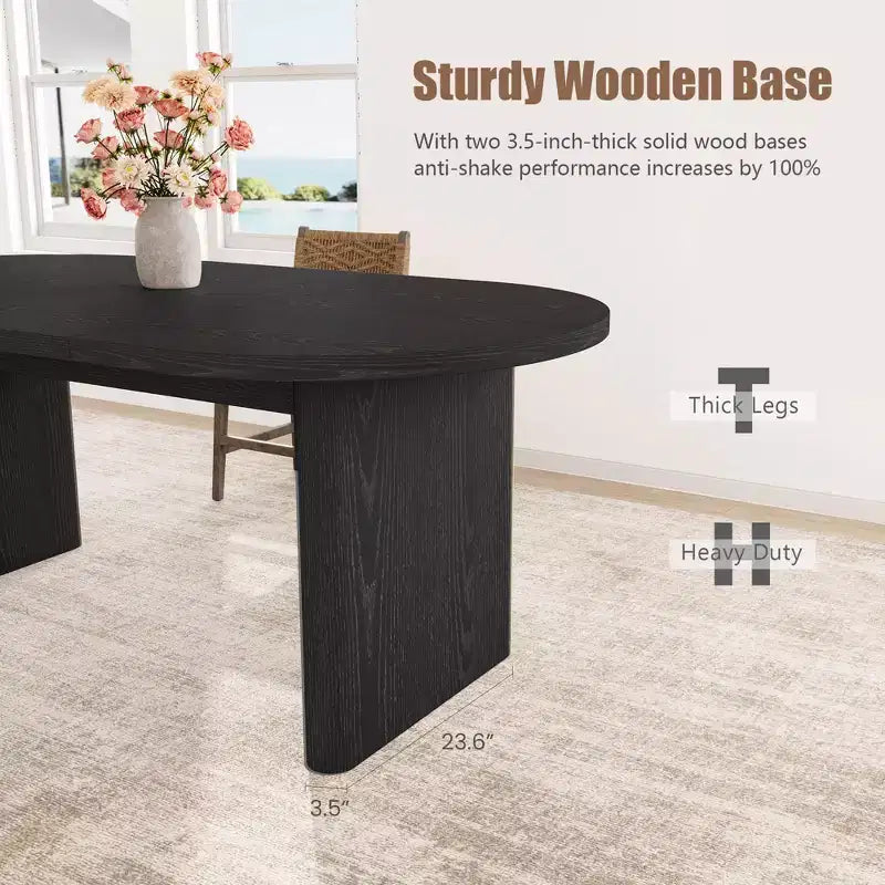 Table à manger ovale de 180 cm pour 6-8 personnes, longue table de cuisine de style ferme avec base en bois épais pour salle à manger, cuisine, salon et bureau