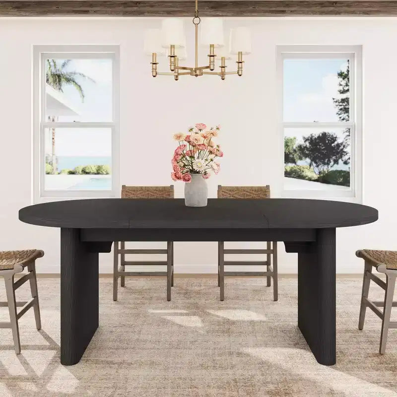 Table à manger ovale de 180 cm pour 6-8 personnes, longue table de cuisine de style ferme avec base en bois épais pour salle à manger, cuisine, salon et bureau