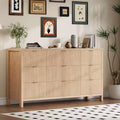 9 Drawer Dresser for Bedroom, 58.5W Wooden Chest of Drawers with Gold Handles, Fluted Clothes Storage Organizer, Dresser TV Stand for Hallway,Walnut