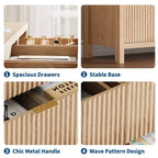 Commode à 9 tiroirs pour chambre à coucher, commode en bois de 58,5 po de large avec poignées dorées, organisateur de rangement de vêtements cannelé, meuble TV pour couloir, noyer