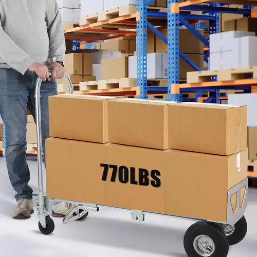 2 in 1 Folding Hand Truck Dolly with Large Wheels-770lbs Aluminum Convertible Handtruck Dolly, Heavy Duty Hand Carts for Transporting and Moving