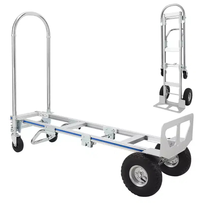 Diable pliable 2 en 1 avec grandes roues - Chariot diable convertible en aluminium de 350 kg, Chariots à main robustes pour le transport et le déménagement