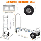 Diable pliable 2 en 1 avec grandes roues - Chariot diable convertible en aluminium de 350 kg, Chariots à main robustes pour le transport et le déménagement