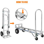 Diable pliable 2 en 1 avec grandes roues - Chariot diable convertible en aluminium de 350 kg, Chariots à main robustes pour le transport et le déménagement