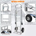 Diable pliable 2 en 1 avec grandes roues - Chariot diable convertible en aluminium de 350 kg, Chariots à main robustes pour le transport et le déménagement