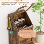 Station d'alimentation pour chien avec gamelles surélevées, meuble de rangement et crochets pour accessoires, marron