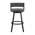 HomeRoots 26 Gray And Black Faux Leather And Iron Swivel Low Back Counter Height Bar Chair