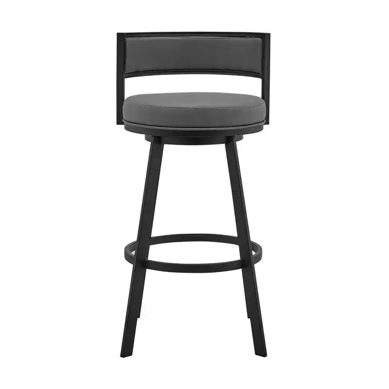 HomeRoots 26 Gray And Black Faux Leather And Iron Swivel Low Back Counter Height Bar Chair