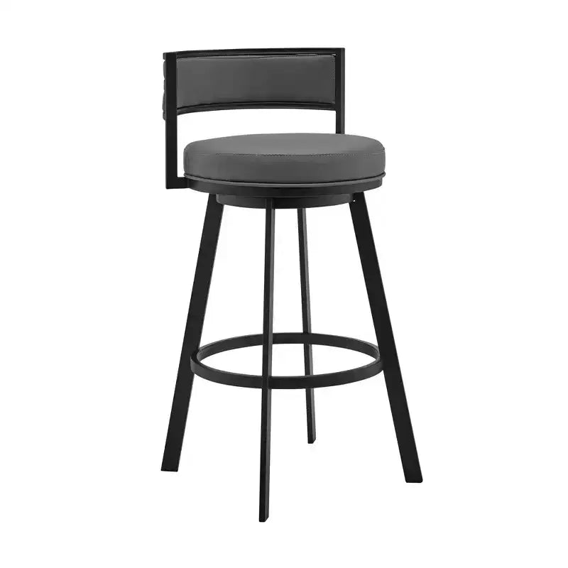 26 tabourets de bar pivotants mi-hauteur en similicuir gris et noir et fer à dossier bas