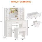 Coiffeuse avec miroir, Coiffeuse avec prise de courant, Support pour sèche-cheveux, Table de toilette avec tiroirs pour chambre à coucher