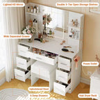 Coiffeuse avec miroir, Coiffeuse avec prise de courant, Support pour sèche-cheveux, Table de toilette avec tiroirs pour chambre à coucher