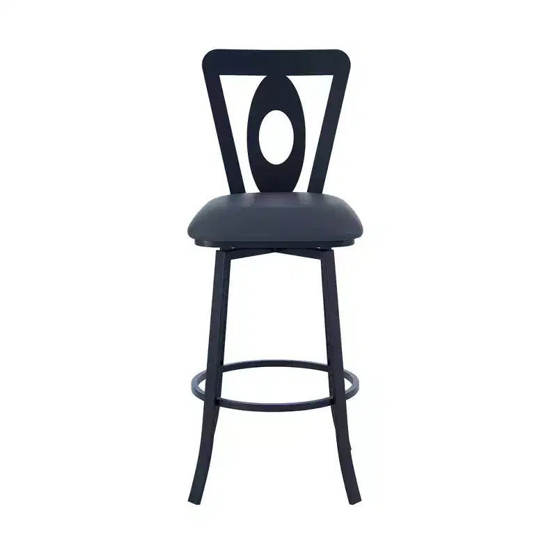 HomeRoots 26 Gray And Black Faux Leather And Iron Swivel Counter Height Bar Chair