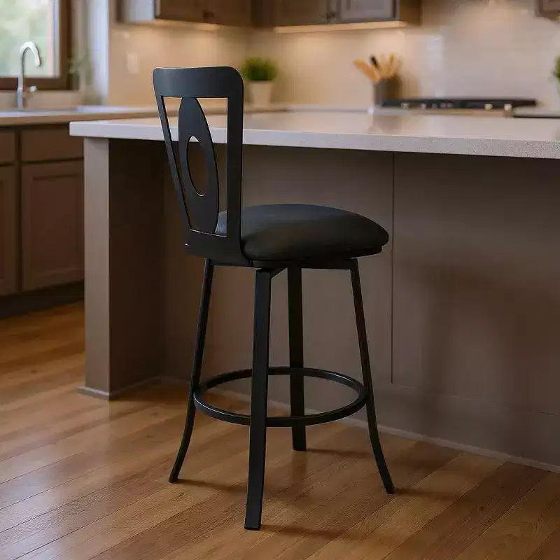 26 tabourets de bar pivotants en similicuir gris et noir et fer, hauteur comptoir