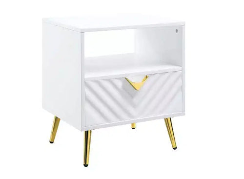 HomeRoots 22 White Manufactured Wood And Metal Rectangular End Table With Drawer And Shelf