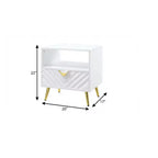 Table d'appoint rectangulaire de 22 po en bois manufacturé blanc et métal avec tiroir et étagère