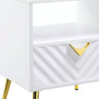 Table d'appoint rectangulaire de 22 po en bois manufacturé blanc et métal avec tiroir et étagère