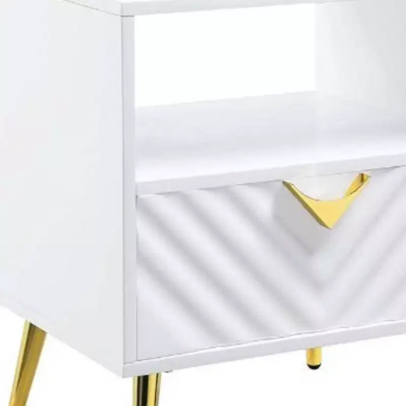 Table d'appoint rectangulaire de 22 po en bois manufacturé blanc et métal avec tiroir et étagère