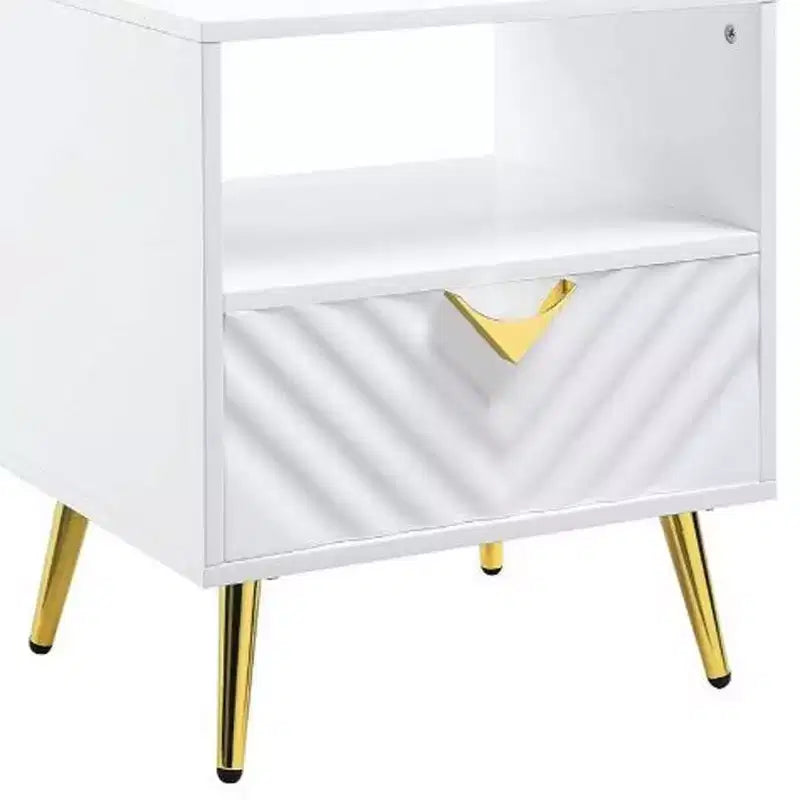 Table d'appoint rectangulaire de 22 po en bois manufacturé blanc et métal avec tiroir et étagère