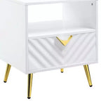 Table d'appoint rectangulaire de 22 po en bois manufacturé blanc et métal avec tiroir et étagère